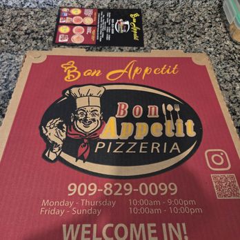 Bon Appetit pizzeria - Large Pizza Box - Pizza Near Me - Fontana, California Bon Appetit pizzeria - Large Pizza Box - Pizza Near Me - Fontana, California