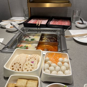 Haidilao Hotpot Flushing - Pork shoulder, fatty beed, lotus, quail eggs, fish tofu, chicken eggs, and 4 soup types! - Hot Pot Near Me - Flushing, New York