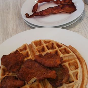 Biscuits & Jams - Chickenless gluten-free waffle with a side of bacon - Breakfast & Brunch Near Me - Bartlett, Tennessee Biscuits & Jams - Chickenless gluten-free waffle with a side of bacon - Breakfast & Brunch Near Me - Bartlett, Tennessee