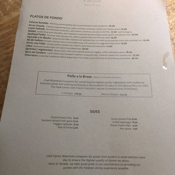 Parada - Menu as of 7/8/17 (back - dinner menu) - Peruvian Near Me - Walnut Creek, California Parada - Menu as of 7/8/17 (back - dinner menu) - Peruvian Near Me - Walnut Creek, California