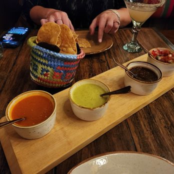 Paloma Restaurant - From left to right. Habanero, jalapeno, ancho chili, and a Pico de Gallo. None were overly spicy in my opinion. - Mexican Near Me - Santa Fe, New Mexico