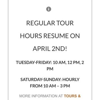 Farnsworth House Visitor Center - confusing bc it says reg tour hours resume April 2nd, not closed until APRIL 2nd, then it lists hours making one think those are open hours. - Visitor Centers Near Me - Plano, Illinois
