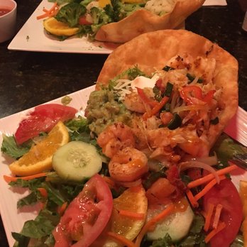 Vallarta Restaurant - Seafood fiesta (front) veggie tostada (back) - Mexican Near Me - San Leandro, California