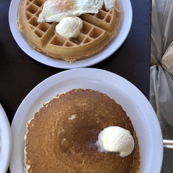 Stacks - Pancakes (part of farmer's breakfast) and plain waffle with an egg. - Breakfast & Brunch Near Me - Redwood City, California