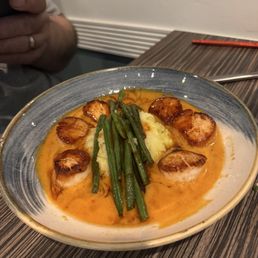 Korean bbq scallops with wasabi mashed potato