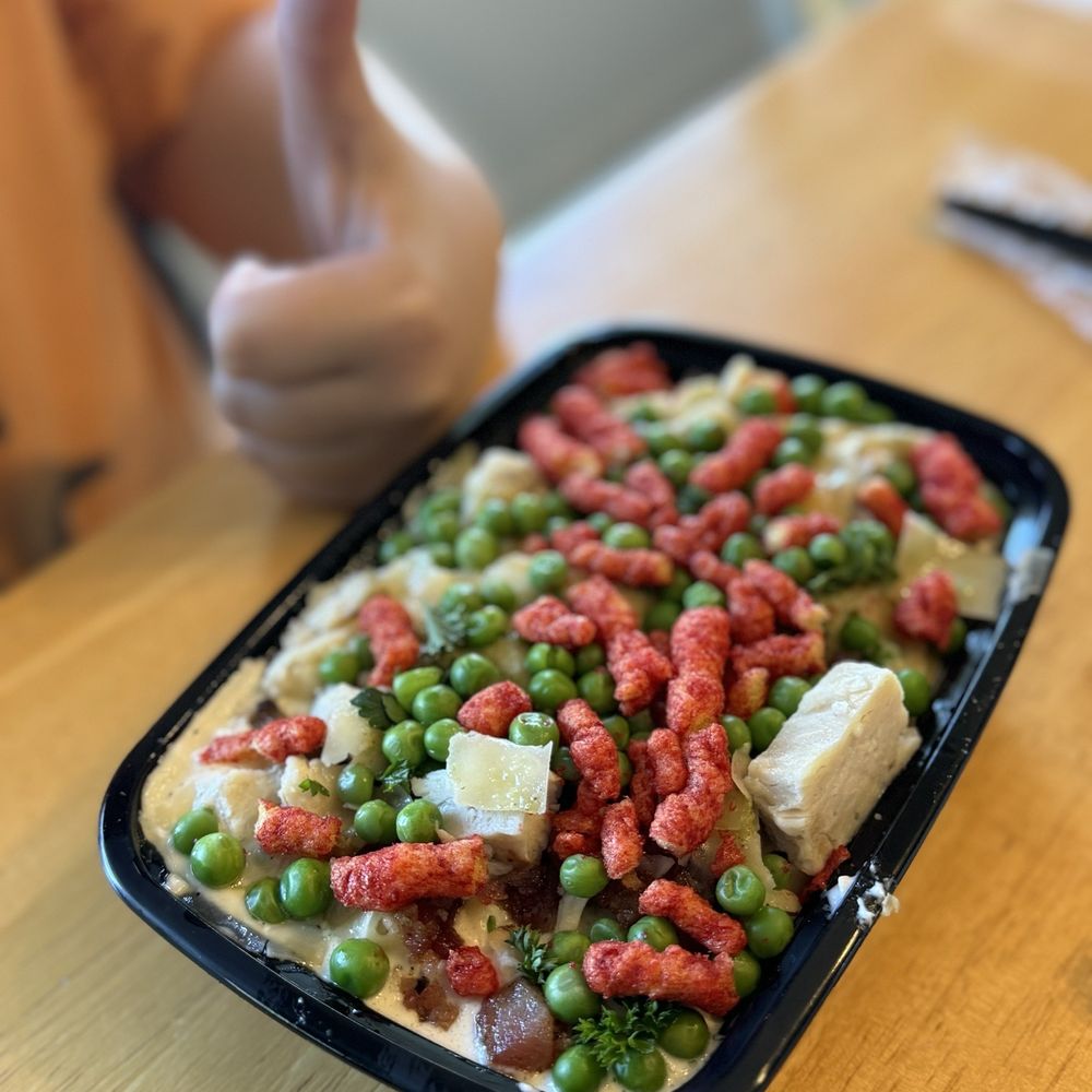 Pasta Boss - Fettuccine, Alfredo, chicken, bacon, Parmesan, peas & hot Cheetos... why not! - Pasta Shops Near Me - Salem, Oregon