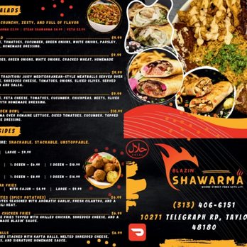 Blazin Shawarma - First page of the menu - Lebanese Near Me - Taylor, Michigan