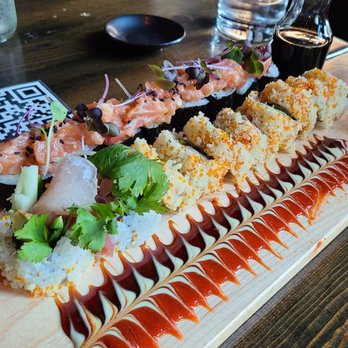 SUSHI DOKKU Japanese Restaurant - Miso salmon (top) and Ecuador - Sushi Bars Near Me - Chicago, Illinois SUSHI DOKKU Japanese Restaurant - Miso salmon (top) and Ecuador - Sushi Bars Near Me - Chicago, Illinois