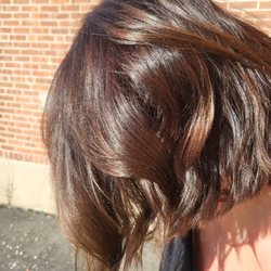 Off Center Salon & Spa - Root touch-up with gloss and a Lob hair cut to add some jazz by Mari Jacquot.