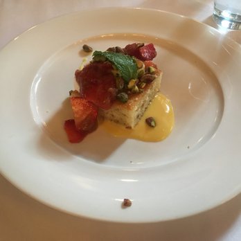 Bonterra Trattoria - Torta di pistachio: orange blossom and pistachio cake, strawberry, roasted rhubarb compote, whipped ricotta - Italian Near Me - Calgary, Alberta Bonterra Trattoria - Torta di pistachio: orange blossom and pistachio cake, strawberry, roasted rhubarb compote, whipped ricotta - Italian Near Me - Calgary, Alberta