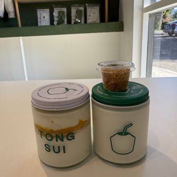 Tong Sui - T14 Mango Mochi Coconut Pudding, T02 Signature Coconut Pudding - Glass Jar - Desserts Near Me - Cupertino, California Tong Sui - T14 Mango Mochi Coconut Pudding, T02 Signature Coconut Pudding - Glass Jar - Desserts Near Me - Cupertino, California