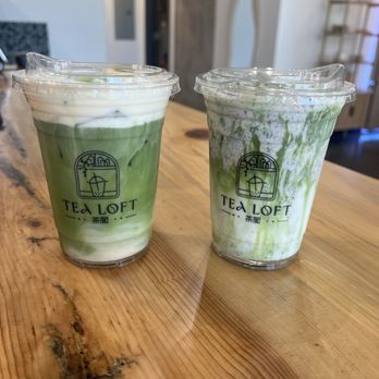 Tea Loft - The left is the vanilla cloud earl grey matcha and the right is a black sesame cloud matcha - Bubble Tea Near Me - Portland, Oregon