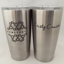Yeti Rambler with my friend's new business logo, and my nickname so mine won't get confused with others at the pool.