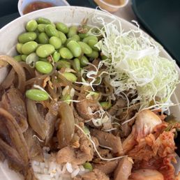 Chicken bowl with edemame kimchi etc Chicken bowl with edemame kimchi etc