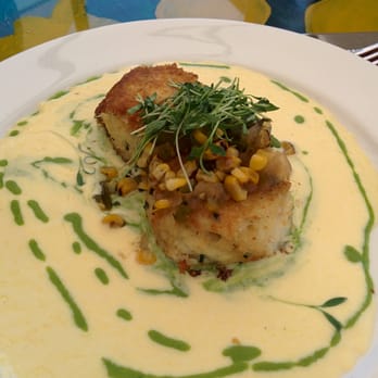 Geoffrey's Malibu - Sauteed Lump Crab Cakes with a sweet corn butter sauce and pasilla chile - Seafood Near Me - Malibu, California Geoffrey's Malibu - Sauteed Lump Crab Cakes with a sweet corn butter sauce and pasilla chile - Seafood Near Me - Malibu, California