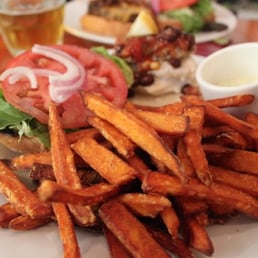 Halibut Burger with Sweet Potato Fries Halibut Burger with Sweet Potato Fries
