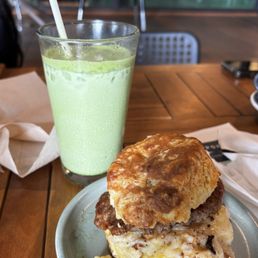 Kids Biscuit Sammy & Iced matcha with brown sugar