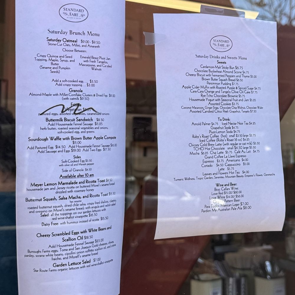 Standard Fare - Menu 1/11/25 - Coffee & Tea Near Me - Berkeley, California