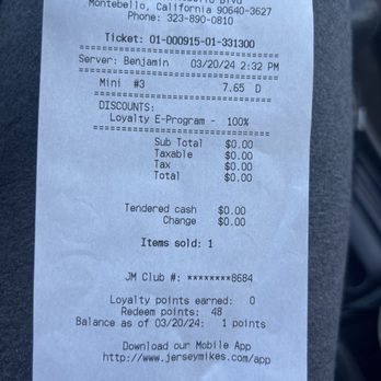 Jersey Mike's Subs - My receipt - Delis Near Me - Montebello, California Jersey Mike's Subs - My receipt - Delis Near Me - Montebello, California