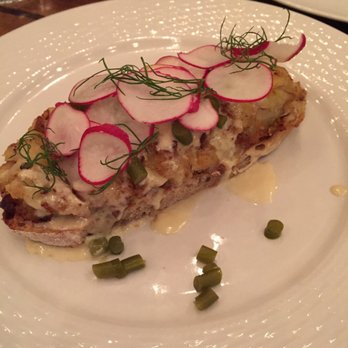 Port City Royal - Cod, potato on toast with pickled beans, radish and crema. I want this for breakfast everyday. - Canadian (New) Near Me - Saint John, New Brunswick Port City Royal - Cod, potato on toast with pickled beans, radish and crema. I want this for breakfast everyday. - Canadian (New) Near Me - Saint John, New Brunswick