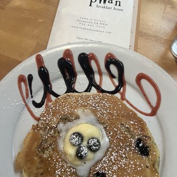 Orphan - Awesome cornmeal pancake with berry puree & fresh blueberries! - Breakfast & Brunch Near Me - Sacramento, California Orphan - Awesome cornmeal pancake with berry puree & fresh blueberries! - Breakfast & Brunch Near Me - Sacramento, California