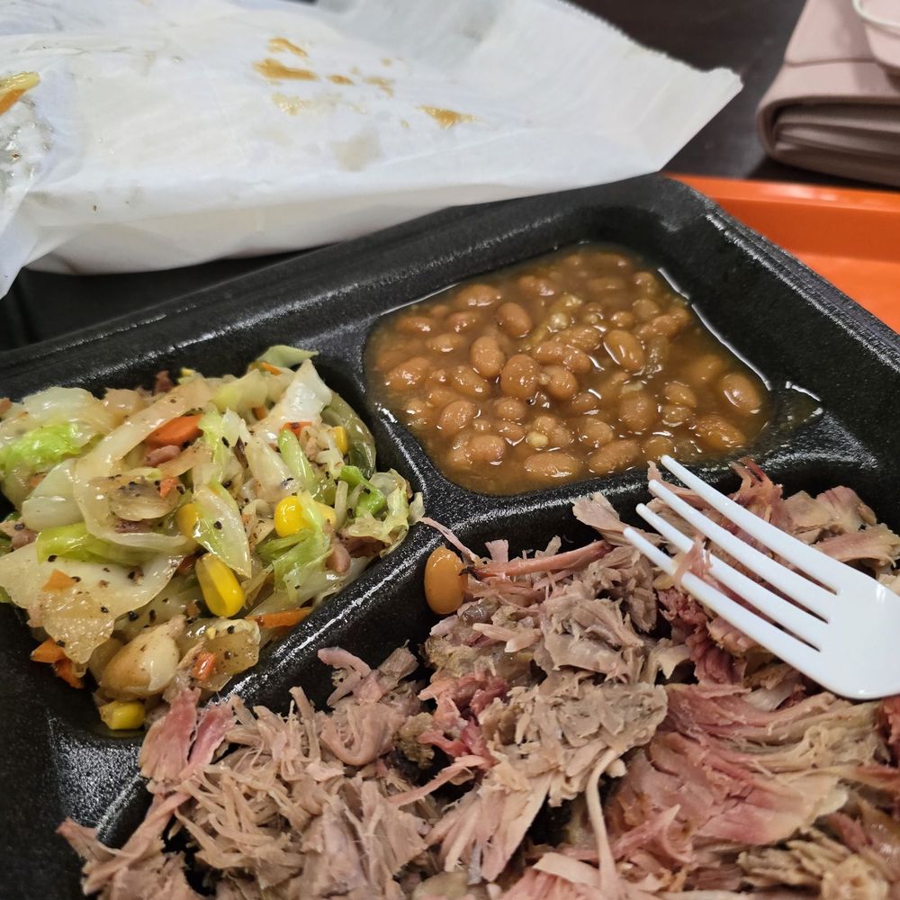 Chopped pork, baked beans. Man oh man, Jamaican cabbage. Chopped pork, baked beans. Man oh man, Jamaican cabbage.