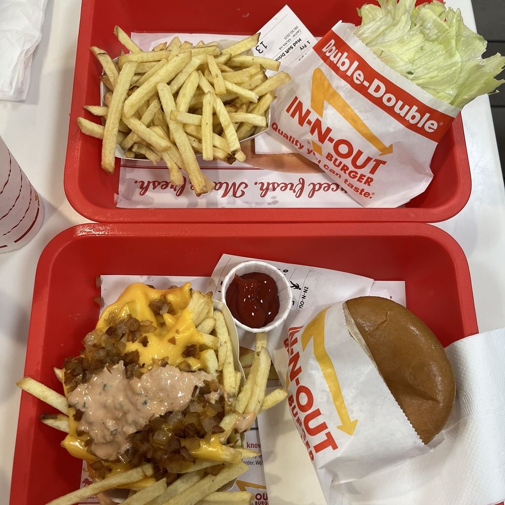 In-N-Out Burger - protein style and hamburger and animal style fries - Burgers Near Me - Pacific Beach, California In-N-Out Burger - protein style and hamburger and animal style fries - Burgers Near Me - Pacific Beach, California