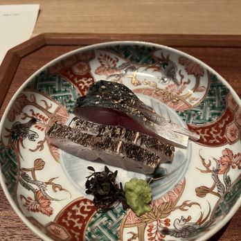 Hirohisa - Daily sashimi- mackeral on top and belt fish on bottom. There's another plate with two other fish as well but I forgot to take that picture - Japanese Near Me - New York, New York Hirohisa - Daily sashimi- mackeral on top and belt fish on bottom. There's another plate with two other fish as well but I forgot to take that picture - Japanese Near Me - New York, New York