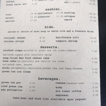 Kuma Sushi - Menu (3/3) - Sushi Bars Near Me - Los Osos, California