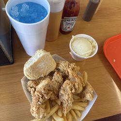 Gill's Gold-N-Crisp Fried Chicken - 4 piece tender meal with fries and biscuit!