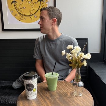 Drink Happy Thoughts - Thyme is Honey (hot) and Matcha Latte - Juice Bars & Smoothies Near Me - Chicago, Illinois