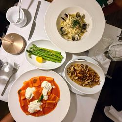Adria - Paccheri Pomodoro Spaghetti Clams Grilled Asparagus Mushrooms