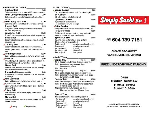 Menu photo 3 Simply Sushi Bar Vancouver, BC Menu photo 3 Simply Sushi Bar Vancouver, BC
