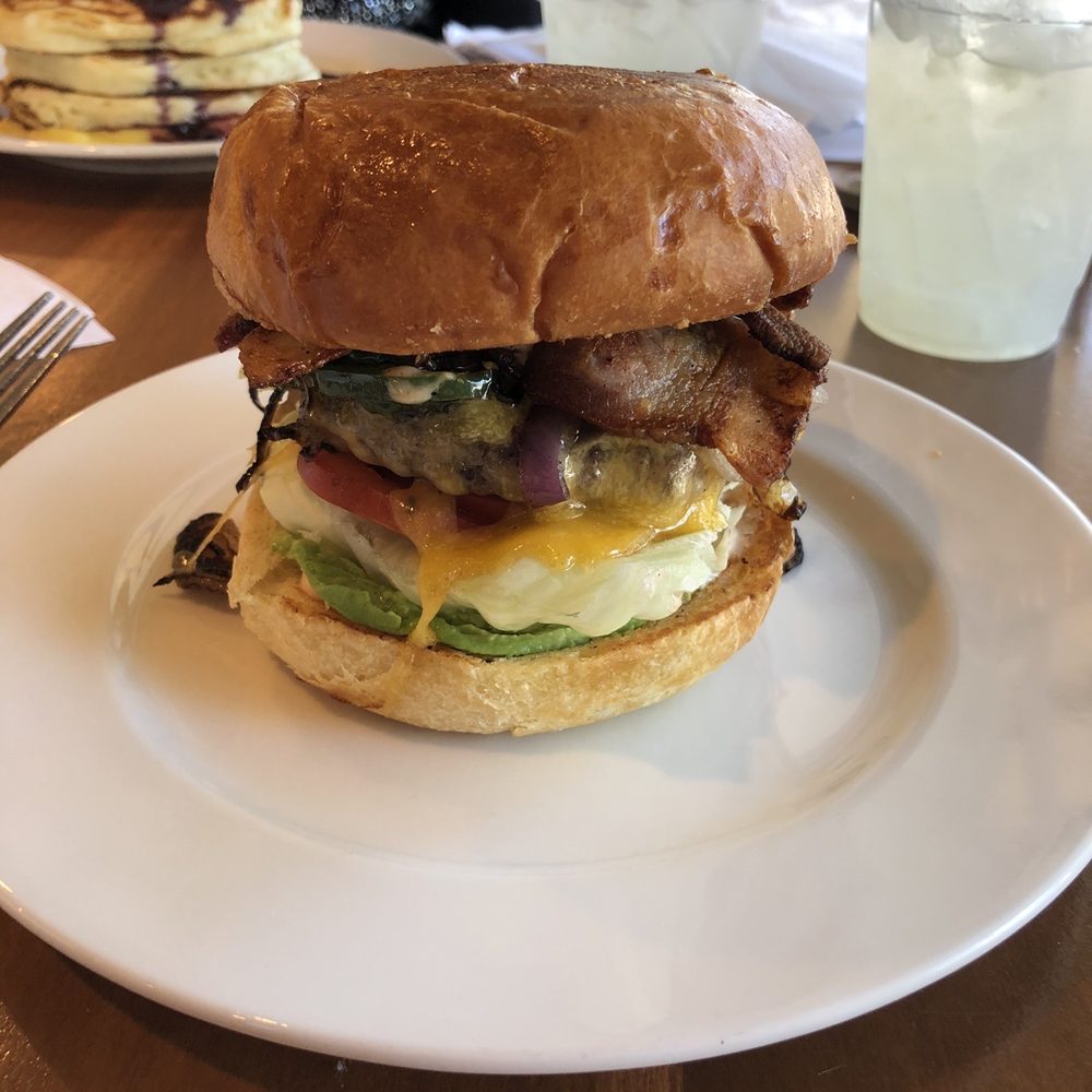 Kitchenette - Cali burger, with apple wood smoked bacon, avocado, caramelized onions, jalapeños, special sauce. - Breakfast & Brunch Near Me - Templeton, California Kitchenette - Cali burger, with apple wood smoked bacon, avocado, caramelized onions, jalapeños, special sauce. - Breakfast & Brunch Near Me - Templeton, California