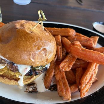 The Corner Pub and Grill - Customized, veggie Beyond burger, and sweet potato fries - Sports Bars Near Me - Ellisville, Missouri