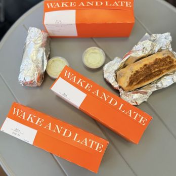 Wake and Late - Breakfast burrito with bacon , and steak with cilantro cream - Breakfast & Brunch Near Me - Pasadena, California Wake and Late - Breakfast burrito with bacon , and steak with cilantro cream - Breakfast & Brunch Near Me - Pasadena, California