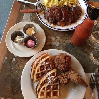 Sweet Chick - Chicken and Waffles with accompanying butter sampler and the Steak and Eggs - Southern Near Me - New York, New York