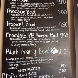 Smoothie bowl menu