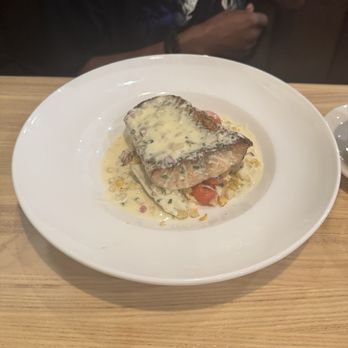 Elliott’s Craft Kitchen - Seared Rockfish - Fingerling potatoes , corn & tomato hash, white wine herb sauce -- - American Near Me - Columbia, Maryland Elliott’s Craft Kitchen - Seared Rockfish - Fingerling potatoes , corn & tomato hash, white wine herb sauce -- - American Near Me - Columbia, Maryland