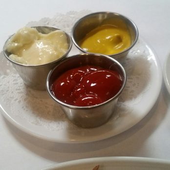 The Crossing - Condiments served on a doilie. How cute! - New American Near Me - Clayton, Missouri