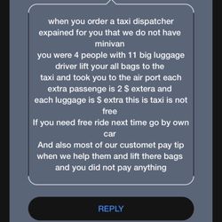 Park Ridge Taxi - This is what the response back was.