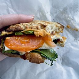 Turkey Sandwich with Red Pepper Hummus, Spinach, Tomato, and Pepper Jack Cheese Turkey Sandwich with Red Pepper Hummus, Spinach, Tomato, and Pepper Jack Cheese