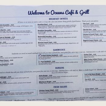 Oceans Cafe and Grill - Menu. - Breakfast & Brunch Near Me - Playa Del Rey, California