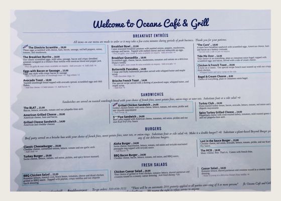 Menu photo 3 Oceans Cafe and Grill Playa Del Rey, CA