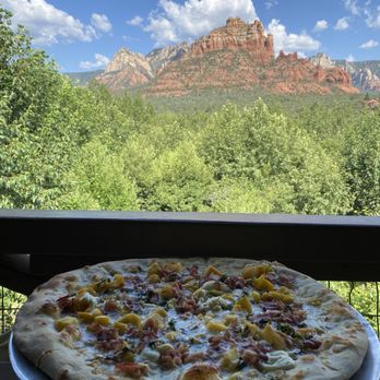 Hideaway House - Roasted Peach & Caramelized Pancetta* pizza - Pizza Near Me - Sedona, Arizona Hideaway House - Roasted Peach & Caramelized Pancetta* pizza - Pizza Near Me - Sedona, Arizona
