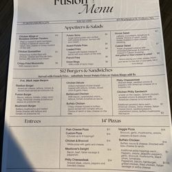 Fusion Bar & Grill - Menu September 2023