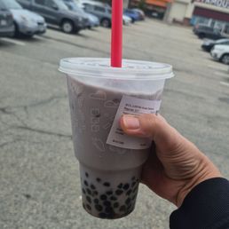 Taro milk tea, large with black pearl boba Taro milk tea, large with black pearl boba