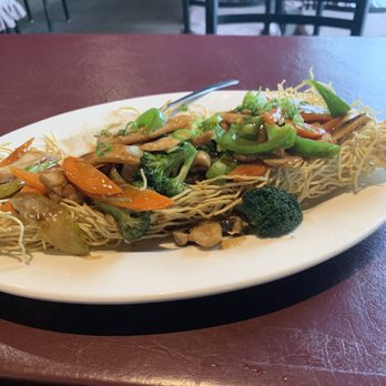 Regina Pho Restaurant - Honey Garlic Chicken Stir-Fry with Crispy Egg Noodles (half portion eaten!) - Vietnamese Near Me - Regina, Saskatchewan Regina Pho Restaurant - Honey Garlic Chicken Stir-Fry with Crispy Egg Noodles (half portion eaten!) - Vietnamese Near Me - Regina, Saskatchewan