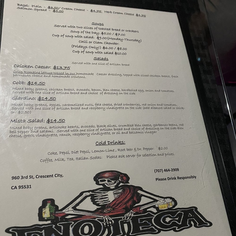 Enoteca - Menu - Bars Near Me - Crescent City, California Enoteca - Menu - Bars Near Me - Crescent City, California