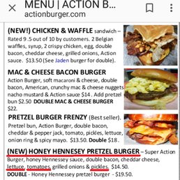 Manager claims that the underlined burger doesn't come with the underlined toppings. This photo is courtesy of Action Burger's own website.